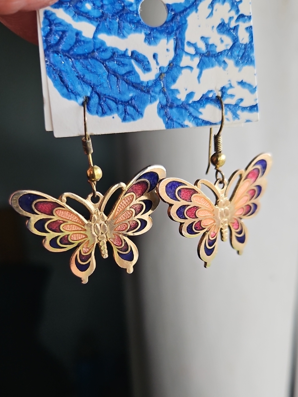 Gold Butterfly Drop Earrings in Pink & Purple - Women Jewelry